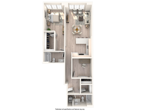 Floor plan for 2 beds, 2 baths, 1038 sqft